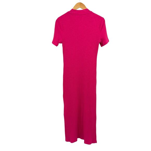 Anthropologie Court & Rowe Hot Pink Ribbed Mock Neck Bodycon Midi Dress - Picture 8 of 10
